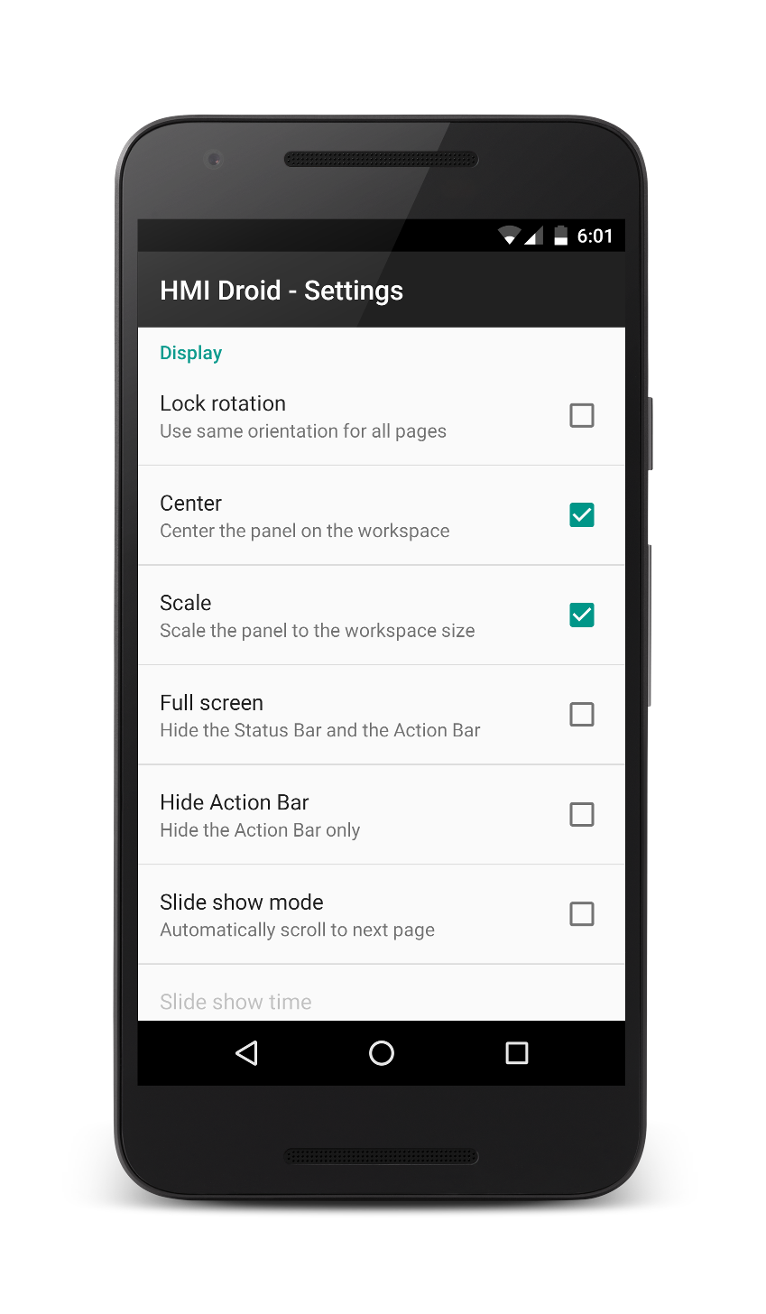 HMI Droid - Settings for Display