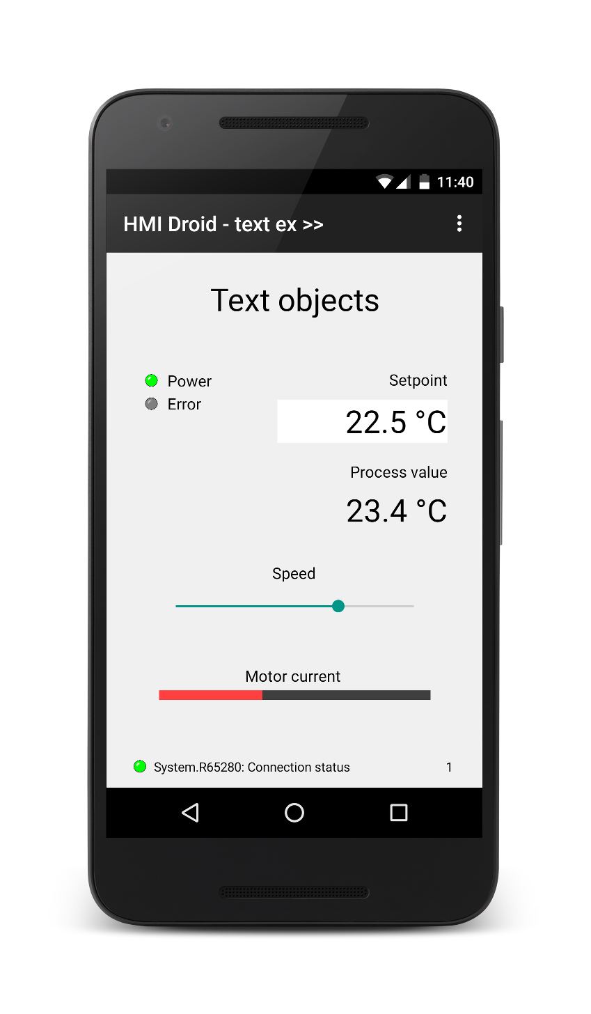 HMI Android Droid text objects labels