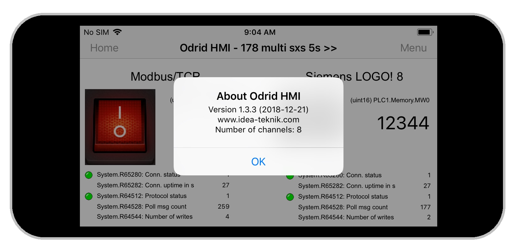Odrid HMI 1.3.3 on an Iphone 5s