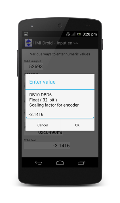 HMI Droid Android input dialog phone tablet